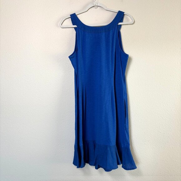 Tommy Bahama Marina Slub Mini Dress Womens M Blue Sleeveless Ruffle Hem Pockets - Picture 4 of 9